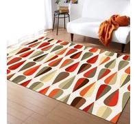 Tapis de Salon Texture Ovale Brun Rouge Moderne Du Milieu Du Siècle, 70 x 140 cm Tapis avec Dos en Caoutchouc Antidérapant, Paillasson Intérieur - pour Décor de Sol de Chambre à Coucher de Salon