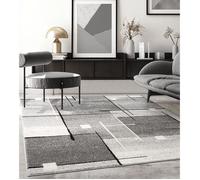 the carpet - Pearl - Tapis à Poils Courts et denses - Moderne - pour Salon et Chambre à Coucher - Découpe des Contours - Motif géométrique - À Carreaux - Gris - 200 x 280 cm