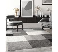 the carpet - Pearl - Tapis à Poils Courts et denses - Moderne - pour Salon et Chambre à Coucher - Découpe des Contours - Motif géométrique - À Carreaux - Gris - 80 x 140 cm