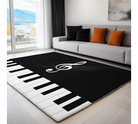 Tapis de Salon Thème Musical Touches De Piano Notes Musicalles 90 x 150 cm Poil Court Tapis, Moderne Chambre Enfant Adulte Noir Doux Lavable Antidérapant Moquette pour Entrée Cuisine Couloir