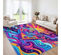 Tapis de Salon Thème Musique Pop Art Coloré 80x150cm, pour Chambre | Tourne Disque Vinyle Vintage, Tapis Lavable en Laine Synthétique, Antidérapant, Poils Courts, Descente de Lit, Bureau