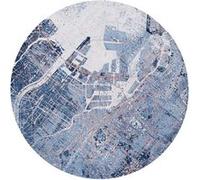 Tapis de salon tissé plat - Cities Collection - Conductive Blue - 240 x 240 cm - Style Graphique Artistique, Inspiré des Anciennes Cartes - Décoration Visuelle Moderne Bleu G