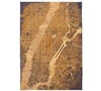 Tapis de salon tissé plat - Cities Collection - Gatsby Gold - 240 x 340 cm - Style Graphique Artistique, Inspiré des Anciennes Cartes - Décoration Visuelle Moderne Jaune G