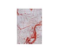 Tapis de salon tissé plat - Cities Collection - Orange Cut - 280 x 390 cm - Style Graphique Artistique, Inspiré des Anciennes Cartes - Décoration Visuelle Moderne Rouge G