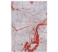 Tapis de salon tissé plat - Cities Collection - Orange Cut - 280 x 390 cm - Style Graphique Artistique, Inspiré des Anciennes Cartes - Décoration Visuelle Moderne Rouge G