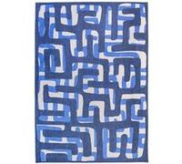 Tapis de salon tissé plat Kuba - Craft Collection - Ultramarine - 80 x 150 cm - Motifs Ethniques Abstraits Inspirés de l'Art Kuba Zaïrois, Design Moderne et Profondeur Visuelle Bleu G