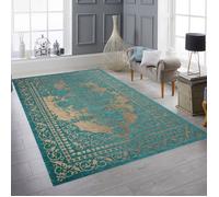 Tapis de salon turquoise beige classique moderne avec bordure facile à entretenir Größe - 80 x 250 cm