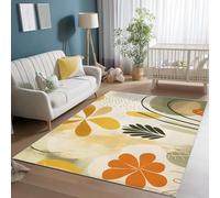 Tapis de Salon Ultra Doux Moelleux et Lavable, Style Moderne Du Milieu Du Siècle Bohème Feuilles Tapis pour Chambre avec Dessous Antidérapant - 140 x 200 cm Crème pour salon chambre à coucher