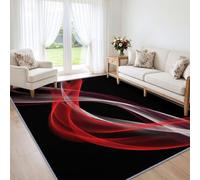 Tapis de Salon Vagues Abstraites Modernes 60x90cm, Doux | Fumée Rouge Blanche Fond Noir, Tapis Lavable en Machine, Poil Ras, Antidérapant, Ne Peluche Pas, pour cuisine