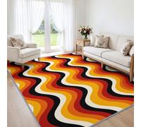 Tapis de Salon Vagues Orange Caramel Moderne Années 50 120x170cm, Doux | Rétro Années 70, Tapis Lavable en Machine, Poil Ras, Antidérapant, Ne Peluche Pas, pour cuisine, Descente de Lit
