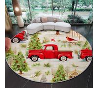 Tapis de Salon Vert Clair Ronde 60 cm, Tapis de Chambre Poil Court, Antidérapant Paillasson avec Motif Rétro Noël Camion pour Décoration de Noël Maison Vacances Fête