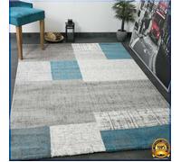 Tapis de Salon - VIMODA - 80x150 cm - Gris Blanc Turquoise - Carré - Moderne