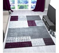 Tapis de Salon - VIMODA - Carrelé violet - 80x300 cm - Fibre moelleuse - Moderne