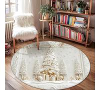 Tapis de sapin de Noël, cadeaux festifs, flocons de neige blancs, envers antidérapant, tapis de porte rond, tapis décoratif pour buanderie, salle de bain, entrée, 1,2 x 1,2 m