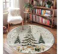 Tapis de sapin de Noël, cadeaux festifs, flocons de neige, tapis rond résistant aux taches, pour salle de bain, buanderie, cuisine, entrée, 1,2 x 1,2 m