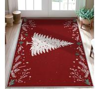 Tapis de sapin de Noël, étoile de houx, rouge, envers antidérapant, esthétique, tapis rectangulaire pour salle de bain, porte, entrée, table de chevet, 0,9 x 1,5 m