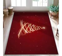 Tapis de sapin de Noël, étoiles festives, tourbillons rouges, tapis rectangulaire imprimé accents tapis d'entrée, salle de bain, buanderie, 0,9 x 1,5 m
