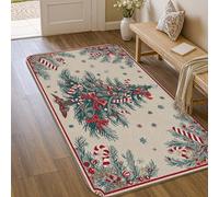 Tapis de sapin de Noël festif en sucre d'orge avec nœuds rouges à poils courts en éponge pour salle de bain, entrée, cuisine, table de chevet, 0,9 x 1,5 m