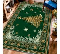 Tapis de sapin de Noël, flocons de neige traditionnels, étoiles de Noël, vert, à poils courts - Tapis imprimé rectangulaire pour salon, chambre à coucher, nouvelle maison, salle à manger, 1,2 x 1,8 m
