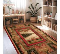 Tapis de sapin de Noël, ornements traditionnels floraux de Noël, tapis rectangulaire en éponge à poils courts pour salon, chambre à coucher, salle à manger, bureau, décoration de bureau, 1,2 x 1,8 m