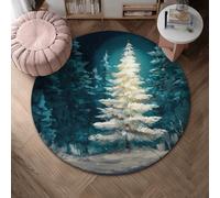 Tapis de sapin, hiver, nature, forêt enneigée, hiver, bleu sarcelle, à poils courts en éponge avec bordure en éponge pour entrée, salle de bain, cuisine, décoration de porte, 1,2 x 1,2 m