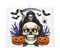 Tapis De Séchage 41X46cm, Crâne Faucheuse Chauve-Souris Citrouille Chauve-Souris Égouttoir À Vaisselle Microfibre Tapises Évier pour Comptoir Assiette Ustensiles