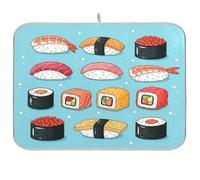 Tapis de séchage à vaisselle absorbant pour comptoir de cuisine, tapis de bar à café réversible motif sushi dessin animé, bleu, 45,7 x 61 cm