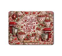 Tapis de séchage à vaisselle Baked with Love, motif cœurs rouges vintage en caoutchouc absorbant, tapis de séchage rustique en cuir synthétique pour comptoir de cuisine, 45,7 x 61 cm
