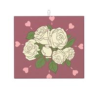 Tapis de séchage à vaisselle blanc rose d'amour 40,6 x 45,7 cm, très absorbant, convient pour la vaisselle, l'égouttoir, le café, à suspendre