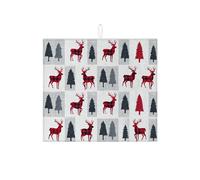 Tapis de séchage à vaisselle en microfibre absorbant pour comptoir de cuisine, motif rennes rustiques, rouge et gris, 40,6 x 45,7 cm