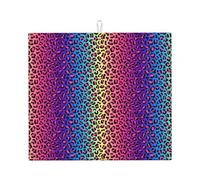 Tapis de séchage à vaisselle en microfibre avec imprimé léopard arc-en-ciel fluo pour comptoir de cuisine, lavable en machine, super absorbant, 40,6 x 45,7 cm