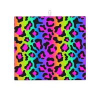 Tapis de séchage à vaisselle en microfibre avec imprimé léopard arc-en-ciel pour comptoir de cuisine, lavable en machine, super absorbant, 40,6 x 45,7 cm