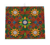 Tapis de séchage à vaisselle en microfibre, motif floral, style bohème, vintage, orange, vert, motif art populaire mexicain, absorbant, séchage rapide, indispensable pour la cuisine, 40,6 x 45,7 cm