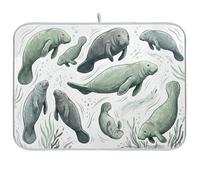 Tapis de séchage à vaisselle illustré gris vert, tapis de cuisine absorbant réversible pour comptoir, 40,6 x 45,7 cm