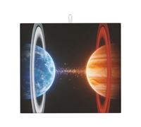 Tapis de séchage à vaisselle imprimé deux planètes, grand tapis de séchage de cuisine absorbant en pierre pour comptoir