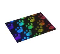 Tapis de séchage à vaisselle imprimé pattes de chien et chat arc-en-ciel 61 x 46 cm Tapis de séchage à vaisselle en microfibre très absorbant pour égouttoir à vaisselle