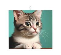 Tapis de séchage à vaisselle motif chat curieux, 40,6 x 45,7 cm, très absorbant, convient pour la vaisselle, l'égouttoir, le café, à suspendre