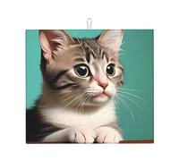 Tapis de séchage à vaisselle motif chat curieux, 40,6 x 45,7 cm, très absorbant, convient pour la vaisselle, l'égouttoir, le café, à suspendre