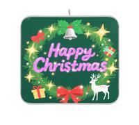 Tapis de séchage à vaisselle motif couronne verte de Noël pour comptoir de cuisine, tapis de séchage à vaisselle 40,6 x 45,7 cm