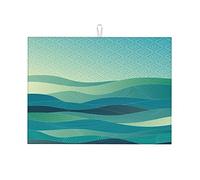 Tapis de séchage à vaisselle, motif paysage ethnique japonais avec lignes ondulées, illustration artistique, grand format, facile à nettoyer, 40,6 x 45,7 cm