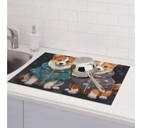 Tapis de séchage à vaisselle pour comptoir de cuisine 45,7 x 61 cm, grand tapis de séchage absorbant en microfibre pour porter des vêtements Corgi chiens, tapis de vaisselle réversible lavable pour la