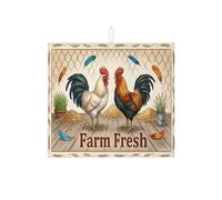 Tapis de séchage à vaisselle pour comptoir de cuisine, coq coloré et plumes, tapis absorbant, tapis de séchage de style campagnard rustique pour décoration de comptoir de cuisine, 40,6 x 45,7 cm