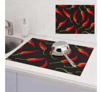 Tapis de séchage à vaisselle pour comptoir de cuisine, égouttoir à vaisselle, tapis absorbant pour éviers de comptoir Motif piment rouge