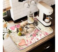 Tapis de séchage à vaisselle pour comptoir de cuisine, grand tapis de séchage à vaisselle en microfibre charmant Shih Tzu Puppy Lettre 152,4 x 114,3 cm, tapis de protection absorbant pour machine à