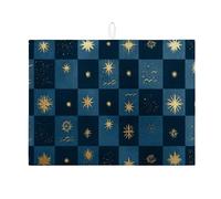 Tapis de séchage à vaisselle pour comptoir de cuisine, motif étoile dorée, tapis d'égouttoir à vaisselle absorbant en microfibre céleste d'hiver, 45,7 x 61 cm