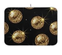 Tapis de séchage à vaisselle pour comptoir de cuisine, tapis de bar à café et boules disco dorées brillantes, tapis d'égouttoir réversible, tapis de comptoir de cuisine, 45,7 x 40,6 cm