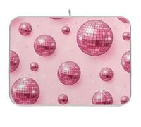 Tapis de séchage à vaisselle réversible absorbant et réversible Motif boules disco Rose brillant 45,7 x 40,6 cm