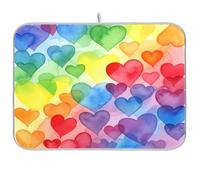 Tapis de séchage à vaisselle réversible et absorbant pour comptoir de cuisine, motif aquarelle, cœur, arc-en-ciel, 40,6 x 45,7 cm