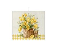 Tapis de séchage à vaisselle tulipes jaunes pour comptoir de cuisine, tapis d'égouttoir à vaisselle absorbant à motif floral vintage pour décoration de comptoir de cuisine, 40,6 x 45,7 cm