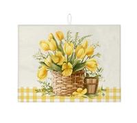Tapis de séchage à vaisselle tulipes jaunes pour comptoir de cuisine, tapis d'égouttoir à vaisselle absorbant à motif floral vintage pour décoration de comptoir de cuisine, 45,7 x 61 cm
